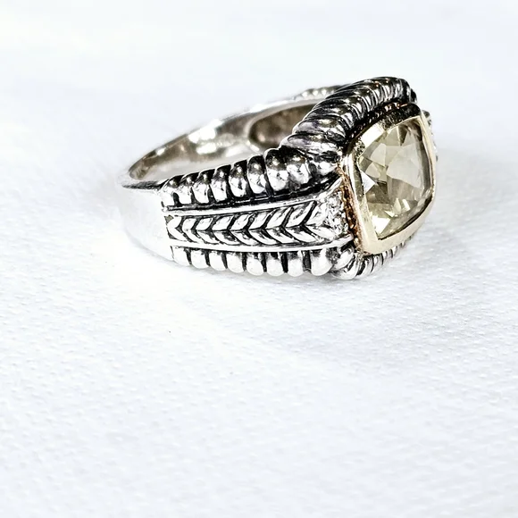 Genuine Town & Country Citrine & Diamond Ring in 14K & Sterling Silver Sz 6! - Picture 3 of 6